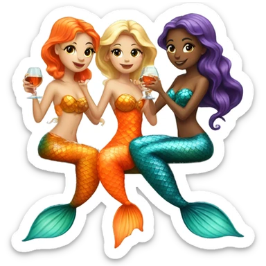 Three beautiful mermaids (light skin) drinking aperol sticker
