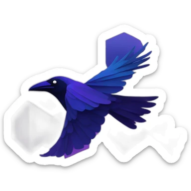 An abstract, geometric representation of a raven in flight, in hues of blue and purple sticker