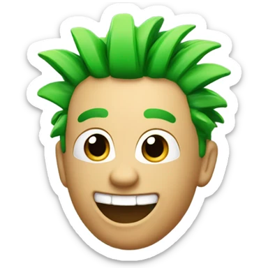Green smiling 3d emoji with Mohawk and teeth sticker
