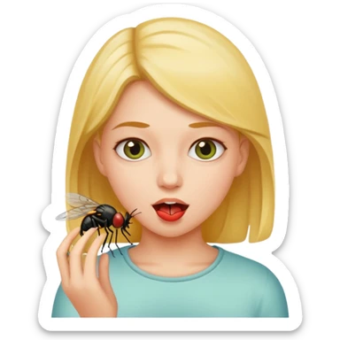 girl eating a fly sticker