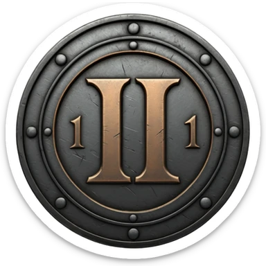 Minimal emoji, gothic metal coin made of black steel, engraved number 1 at the center, ancient industrial aesthetic, worn metal texture, no glow, no neon, flat emoji design, centered, transparent background sticker