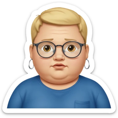 obese boy with spectacles and earring sticker