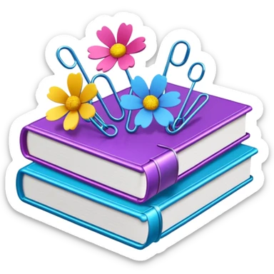 Paper clips + books + flowers sticker