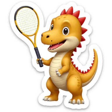 Un chien qui joue au tennis contre un dinosaure sticker