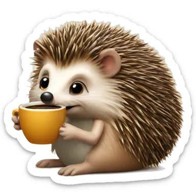 A hedgehog with a cup of coffee sticker