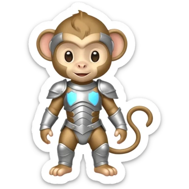 baby monkey in silver armor, full body, smile sticker