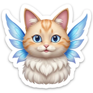 A cat with fairy wings, floating mid-air with a mischievous smirk, portrait, bust up sticker