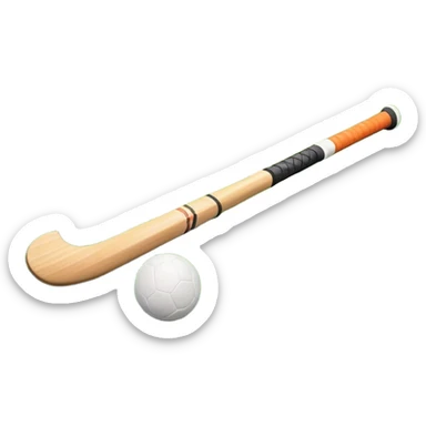 A field hockey stick and ball on a vibrant green grass field, with goalposts and clear field markings in the background. The scene emphasizes the bright, lush grass, highlighting the fast-paced and strategic nature of hockey on a well-maintained pitch. sticker