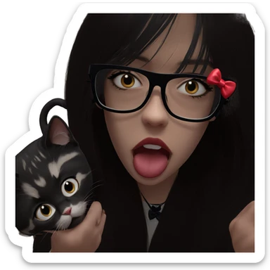 girl with cat and bow sticker