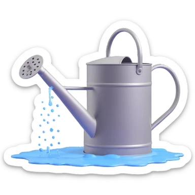 Fix the water so it comes out of the watering can's holes in a natural spray, keeping the metallic 3D emoji style. sticker