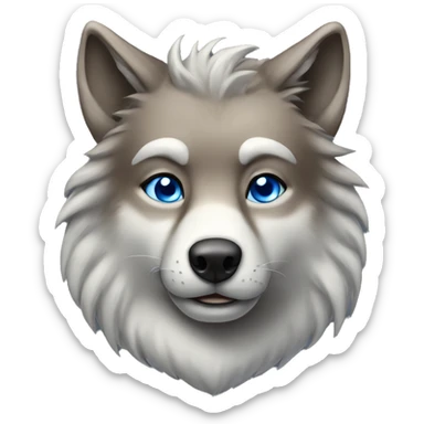 brown-grey wolf long fur blue eyes with crown sticker