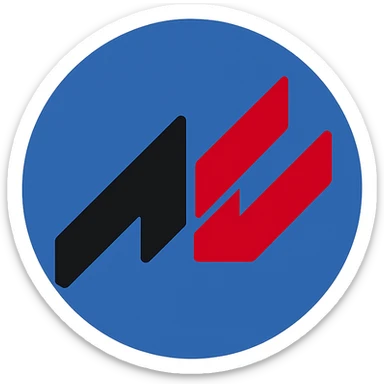 Edit the images to show an AC icon inside a blue circle with a very simple flat color clip art style. Use the darkest blue from the palette for the circle background. Keep the AC icon black and red with no white outline. Ensure the icon is fully enclosed within the blue circle. Minimal style, transparent background, no text. sticker