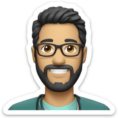 Dental Student with a starting black beard and glasses sticker