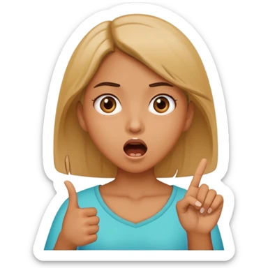 A girl pointing to her self with a shocked face sticker