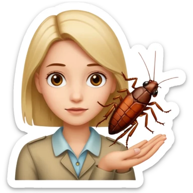Girl with cockroach in hand sticker