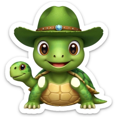 cute turtle wearing a cowboy hat sticker