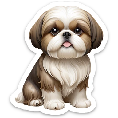 Cinematic Noble Shih Tzu Portrait Emoji, Poised and elegant, with a luxurious, flowing fur in refined muted tones, delicate features and wise, gentle eyes, simplified yet meticulously detailed, glowing with a soft, regal radiance, high shine, exuding quiet dignity and timeless charm, soft glowing outline, capturing the essence of a noble Shih Tzu that epitomizes refined poise! sticker
