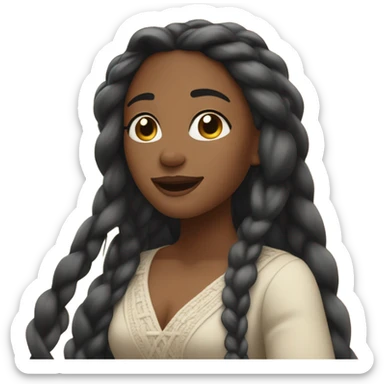 attractive black woman with her eyes closed with long braids, flowy dress singing with closed eyes sticker