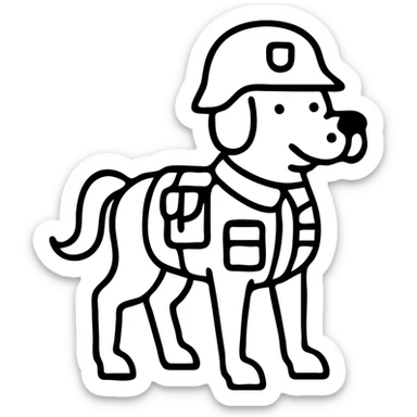 A whimsical horse with a dog's face wearing a soldier's hat and military gear sticker