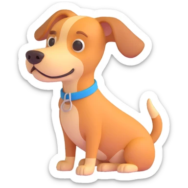 Transform this dog photo into a 3D emoji style with a glossy, toy-like finish, keeping all details, on a transparent background. sticker