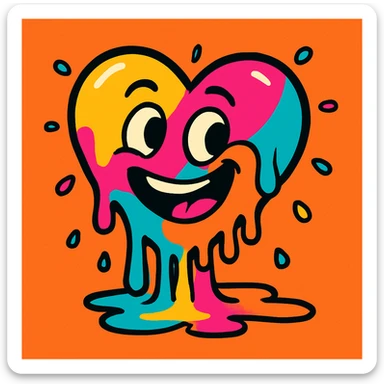 a melting heart, vibrant cartoon style, colorful, dynamic, expressive sticker