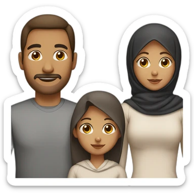 family of four, mom, dad, and two children, medium brown skin, dark hair, only the mom is wearing hijab sticker