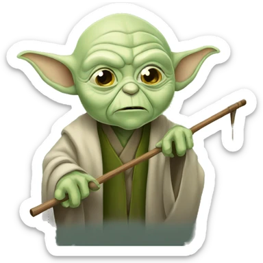 old frail bald yoda with a cane sticker