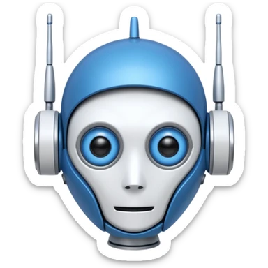 tête de robot cosmonaute bleu et blanc avec une antenne et des yeux plié sticker