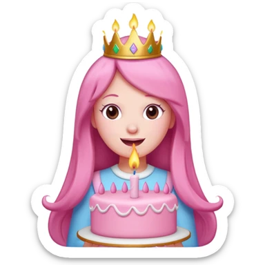 Princess Bubblegum making a wish and blowing on a birthday cake, no text sticker