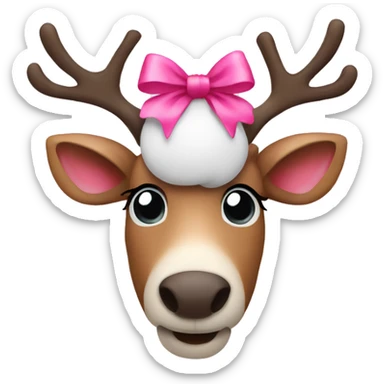 Reindeer with long eyelashes and pink bow and pink nose sticker