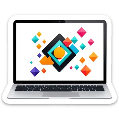 framed digital laptop artwork with abstract vector shapes inside sticker
