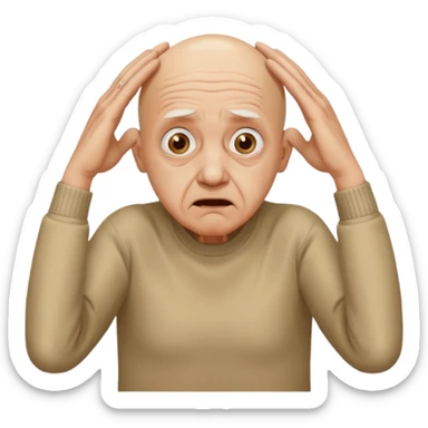 A bald person who’s very old is staring, he’s inside a toilet and his head is upright and looking at the camera with very wide eyes and his hands are putting pressure on his head, very scared expression and he’s twerking sticker