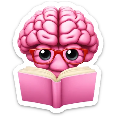 Pink brain with red glasses reading a book sticker