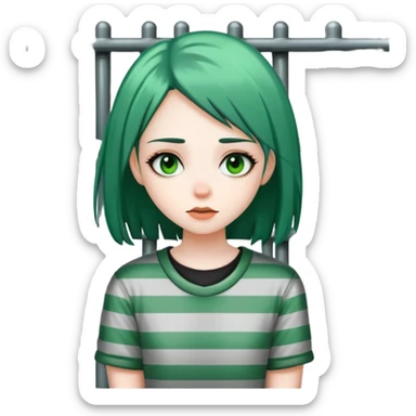 Girl with green and black hair in jail sticker
