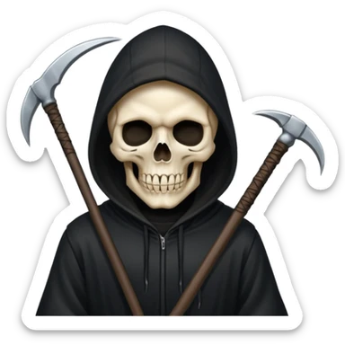 zoomed black hood skull scythe sticker