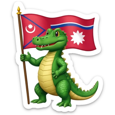 an alligator with the flag of Nepal in his right hand sticker
