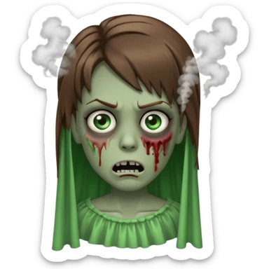 зомби который стоит лицом ко мне. прическа волосы лежат как шторки, карие зеленые глаза, с дымом изо рта. типо swag sticker
