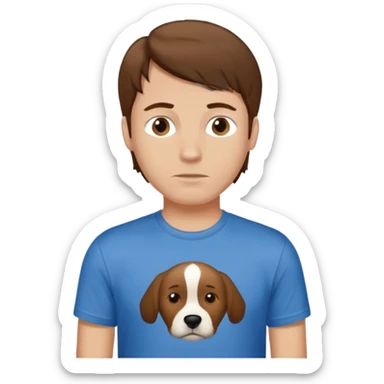 Man with brown hair wearing no dogs allowed shirt sticker