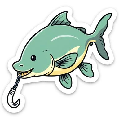 Catfish with hook in its mouth sticker