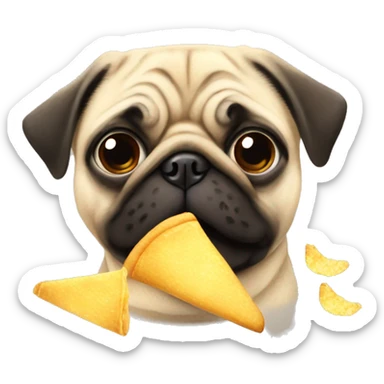 Pug eating chips sticker