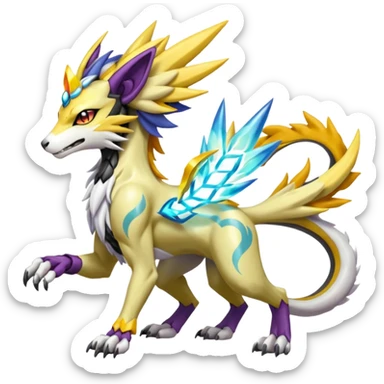 Colorful Meloetta-Manectric-Solgaleo-Raikou-Wargreymon-Sergal-Pokémon-Digimon-Fakémon-fusion-hybrid-creature sticker
