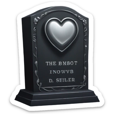 a black tombstone with the inscriptions in silver RIP and a silver heart in the center sticker
