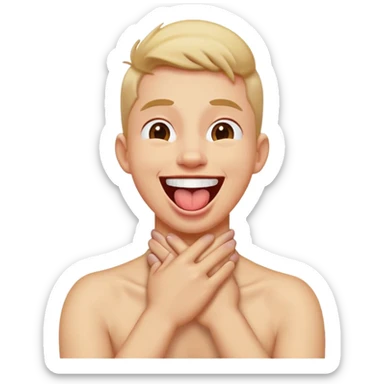 Emoji crossing hands around neck sticking tongue out and laughing, laughing sticker
