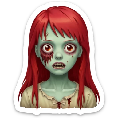 create a zombie girl with red long hair and bangs sticker