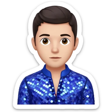 Jonathan Bailey with dark brown hair, perwinkle sequin outfit sticker