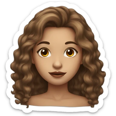 long wavy brown hair girl with thin face and makeup from head to chest sticker