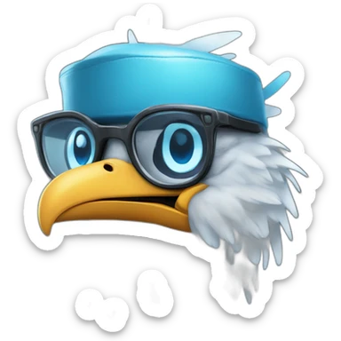 Crazy funny Cyberpunk Articuno head with beautiful smile wearing glasses and hat sticker
