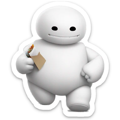baymax with paper with smoke coming out his mouth sticker