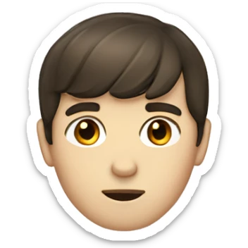 White boy with short dark brown hair, with bangs, brown eyes sticker