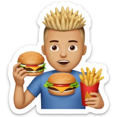 fast-food lover man  with spiky hair mohawk  sticker